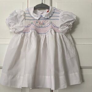 White and Pink Smocked Kids Dress